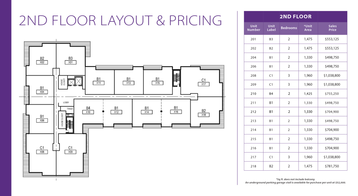 2nd Floor Layout & Pricing