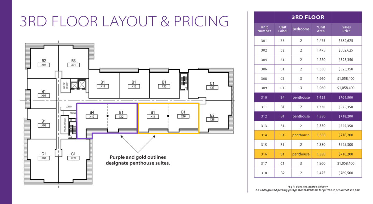 3rd Floor Layout & Pricing