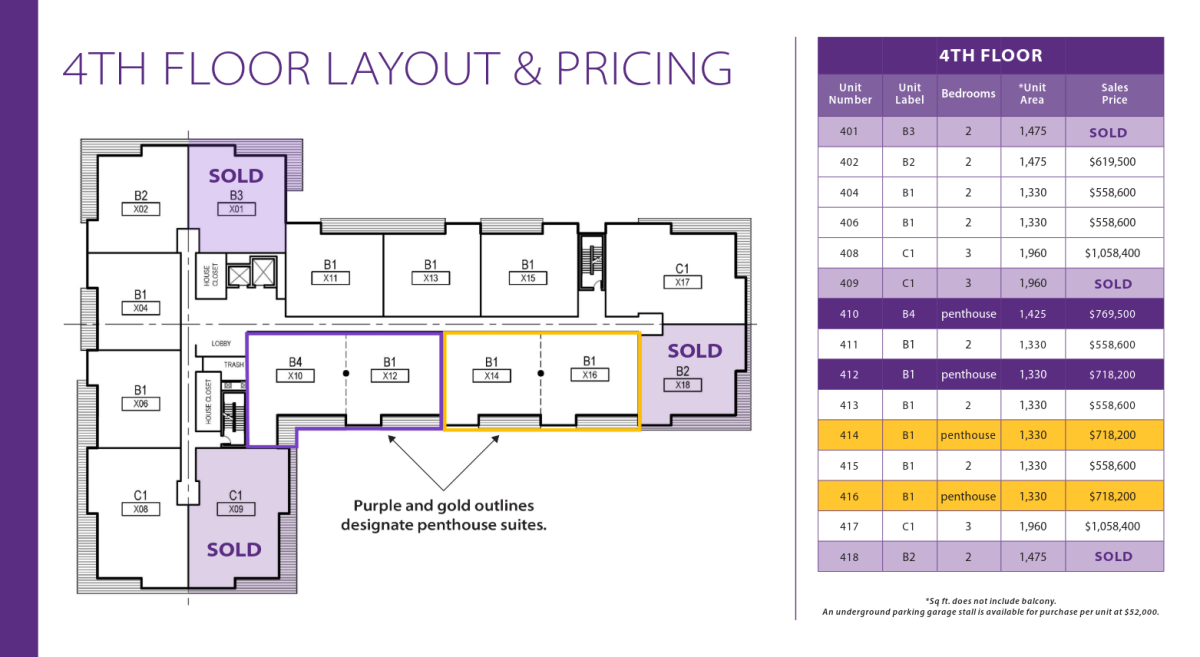 4th Floor Layout & Pricing