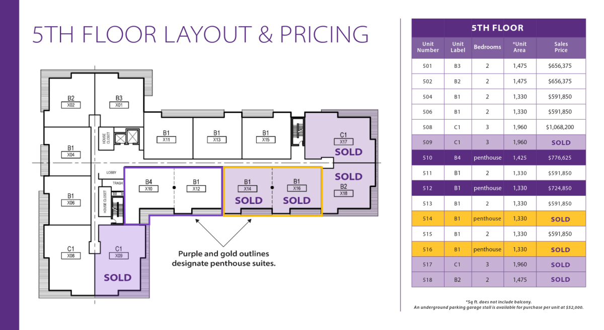 5th Floor Layout & Pricing