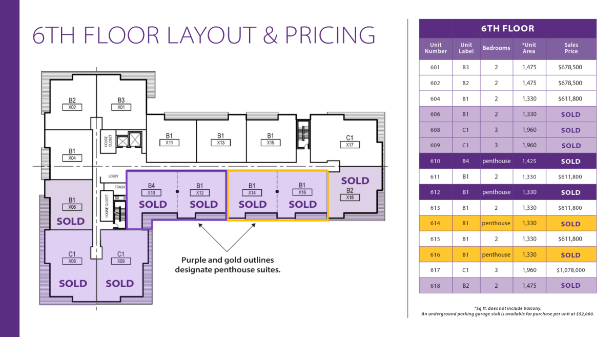 6th Floor Layout & Pricing