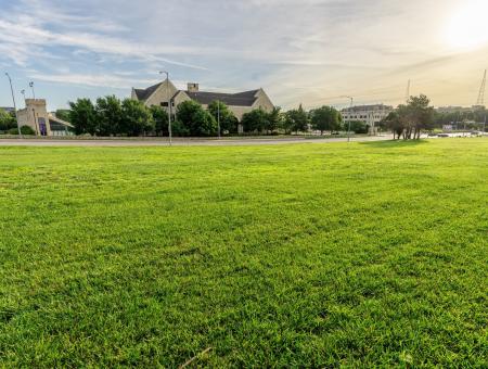 Ground view facing campus