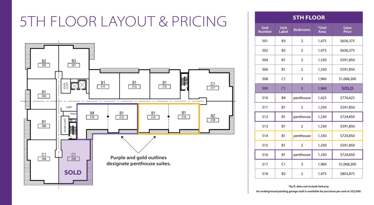 5th Floor Layout & Pricing